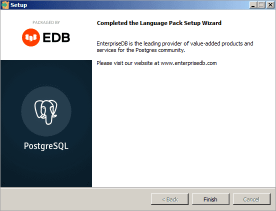 The Language Pack Setup Complete dialog